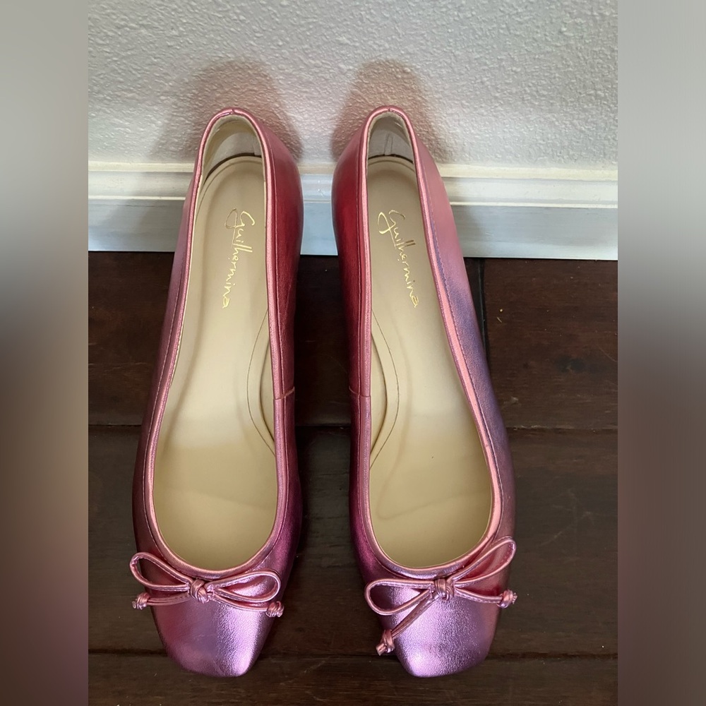 Guilhermina Square-Toe Ballet Flats Pink Metallic NWOT